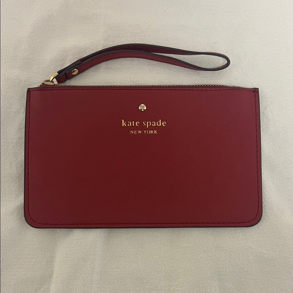 Kate Spade Red Saffiano Leather Wristlet Zip Pouch